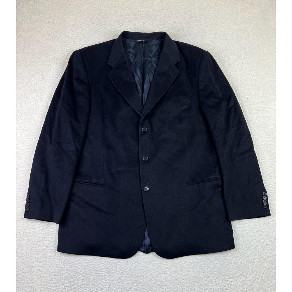 Hathaway Platinum Mens 48 Black 100% Cashmere Blazer Jacket Made in Italy